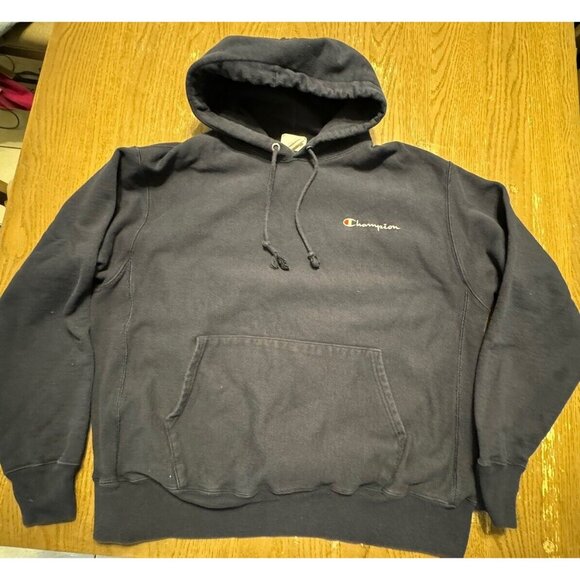 Champion Other - 90s Champion reverse weave hoodie Men XL Navy Blue Spell Out Embroidered